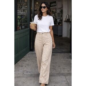 Lulu Castagnette Striped Wide Leg Pants Beige White EU 42 US 10 NWT